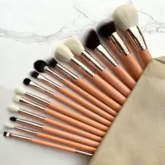 GENERICO - Set de Brochas Melón 15 piezas + Estuche Dorado