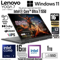 LENOVO - Laptop Yoga 7 2 en 1 16IML9 Intel Core Ultra 7 155U 16 GB DDR5 RAM 1TB SSD 16" WUXGA Táctil