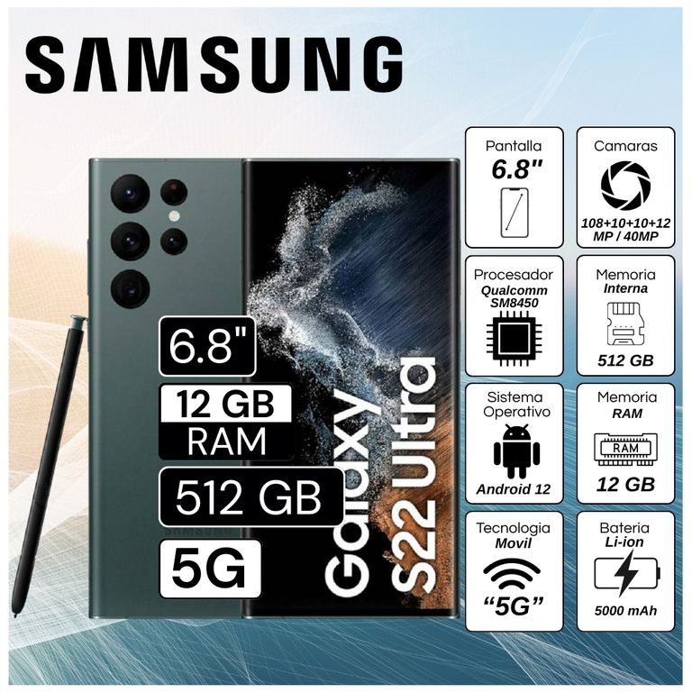 Celular Galaxy S22 Ultra 5G 6.8" Pulg. 12GB RAM 512GB Android 12 - Verde