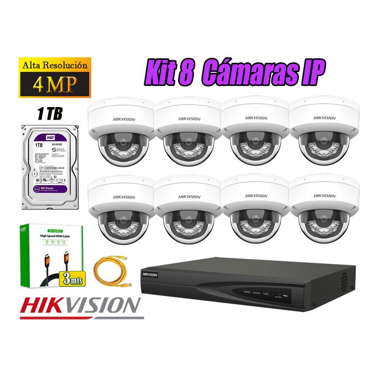 Kit 8 Cámara Seguridad IP POE 4MP Domo Audio Antivandálico Disco 1TB