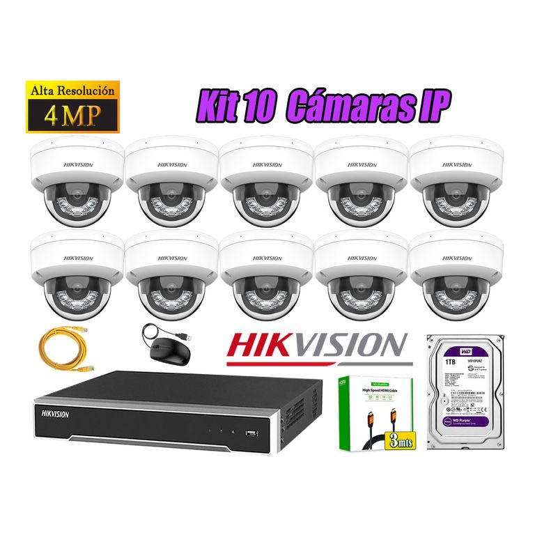 Kit 10 Cámara Seguridad IP POE 4MP Domo Audio Antivandálico Disco 1TB