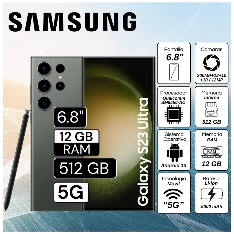 Celular Galaxy S23 Ultra 5G 6.8" Pulg. 12GB RAM 512GB Android 13 - Verde