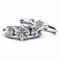 GENERICO - Anillos con Rosa y Circonita Cúbica Diseño Floral Elegante Plata