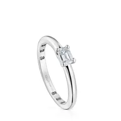 TOUS - Anillo solitario de platino con diamante talla esmeralda