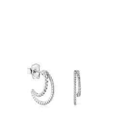 TOUS - Pendientes aro doble corto de oro blanco con diamantes