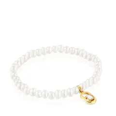 TOUS - PULSERA ELASTICA DE PERLAS PLATA BAÑO NACAR