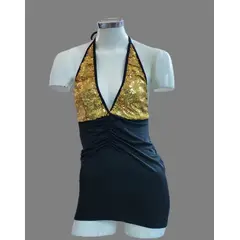 GENERICO - Mini Vestidos Cortos SExy Para Mujer LENTEJUELA DORADAS talla S M DEALCOBA