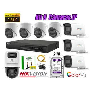 Hikvision - Kit 8 Cámara Seguridad IP POE 4MP ColorVu 1 Cámara PTZ Detección Persona 2TB