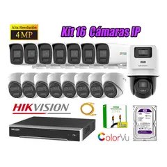 HIKVISION - Kit 16 Cámara Seguridad IP POE 4MP ColorVu 1 Cámara PTZ Detección Persona 1TB