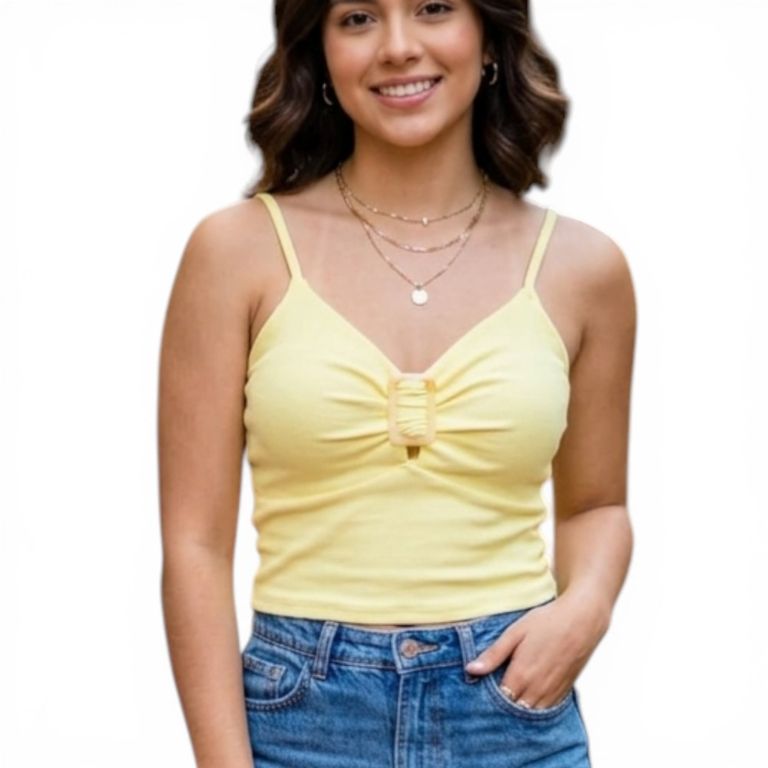 Crop top basico detalle rip grueso color amarillo patito