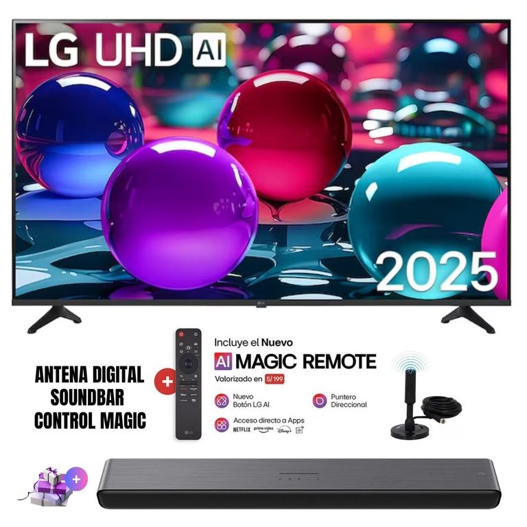 Televisor Smart TV Led UHD 4K 65" 4K ThinQ AI 65UA7300 2025 + Ant + Magic + Soundbar