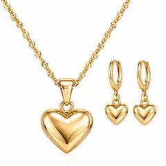 GENERICO - Set Collar y Aretes Corazón Oro rosa Mujer Acero Inoxidable Elegante