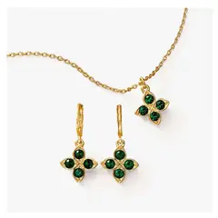 YANBAL - COLECCION FLORIA DE ARETES + COLLAR BAÑADO EN ORO COLOR ESMERALDA