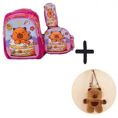 GENERICO - Set de Mochila escolar x3 piezas + Mochila Peluche - Capibara