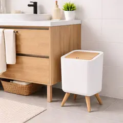 GENERICO - Tacho de Basura Moderno con Tapa Color Madera Diseño Elegante para Baño y Hogar