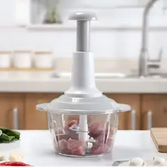 GENERICO - PICADORA DE CARNE Y VERDURAS MANUAL CON VASO TRANSPARENTE Y CUCHILLA DOBLE