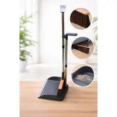 GENERICO - Escoba con Recogedor Plegable de Pie con Mango Largo de Acero Inoxidable Color Gris
