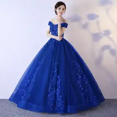 ARELYS - Vestido Princesa Mujer Quinceañera Azul Talla S