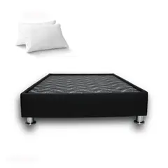 MUEBLES MACRUMO - Box Tarima 2 Plazas Cuero Negro Antirasguño + Almohada