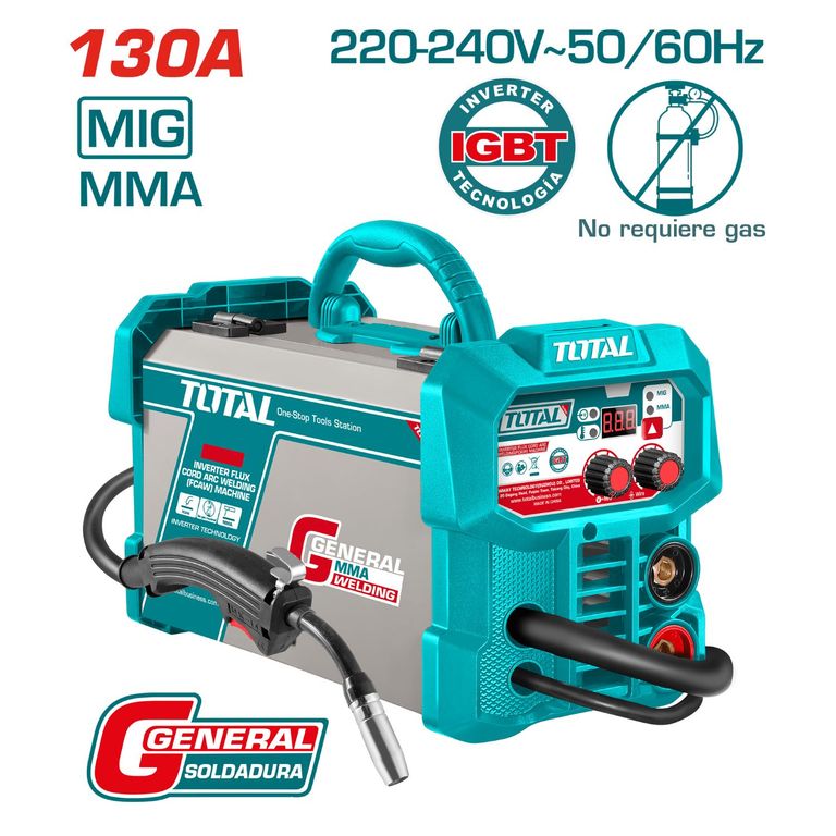 Máquina Soldadora Inverter Total 130A Portátil MIG Sin Gas y Electrodo-TFC13018