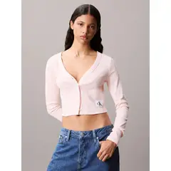 CALVIN KLEIN - Sweater cropped de algodón elástico con logo CK