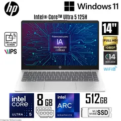 HP - Laptop 14-EP1001LA Intel Core Ultra 5-125H 8GB RAM 512GB SSD 14 FHD IPS Plata Natural