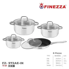 FINEZZA - Juego de ollas de acero iNOXIDABLE 8 Pzs. (FZ-972AE-IN)