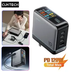 SEISA - Cargador CUKTECH Ultra Rápido Gan 120W Pantalla Digital APP + Cable Para iPhone, Macbook, iPad