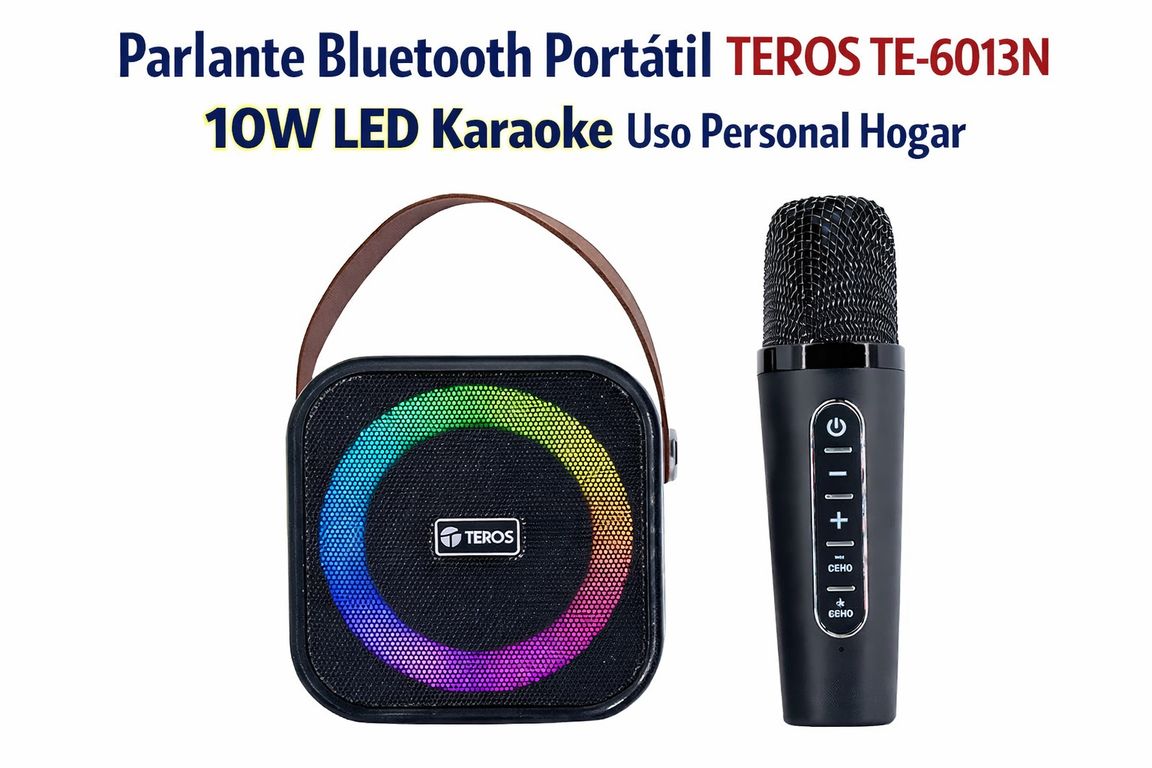 Parlante Bluetooth Portátil TE-6013N 10W LED Karaoke Uso Personal Hogar
