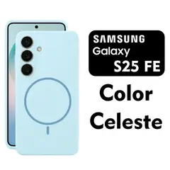 ASIA IMPORT - Case Silicone con Magsafe Compatible para Samsung S25 FE Celeste con Marca