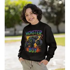 GENERICO - Poleras niño franelado negro Monster Boy