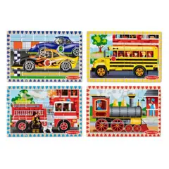 MELISSA & DOUG - Rompecabezas Puzzles Didactico Vehiculos de Madera en Caja 4 en 1