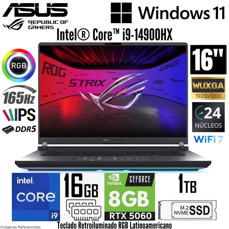 Laptop ROG Strix G16 G615JMR Intel Core i9-14900HX 16GB RAM 1TB SSD RTX 5060-8GB 16" WUXGA