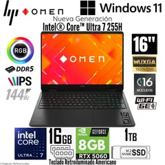 HP - Laptop OMEN 16-AM0073DX Intel Core Ultra 7 255H 16GB RAM 1TB SSD RTX 5060-8GB 16" WUXGA 144 Hz