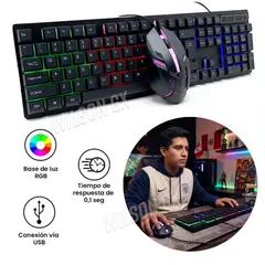 SEISA - Kit Teclado Y Mouse Gamer Retroiluminado RGB Cable USB PC Laptop