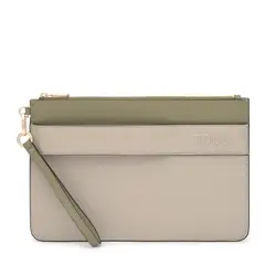 TOUS - Bolso Clutch Audree Saffiano Topo-Verde Oliv