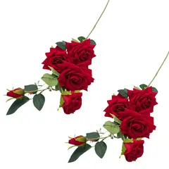 FLORIPA - Pack De 2 Varas De 5 Rosas Rojas Artificiales De 88Cm BG510375RD FLORIPASTORE