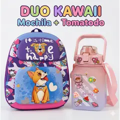 GENERICO - Dúo Kawaii Súper Cute Mochila + Tomatodo Perrito