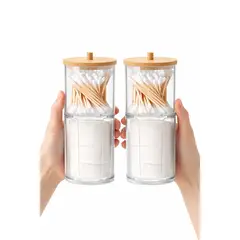 GENERICO - Pack x2 Organizador Acrílico con Tapa Bambú