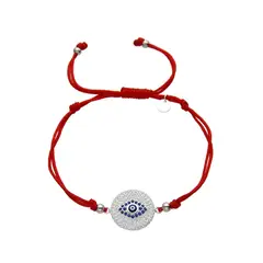 ESPIRAL ROJO - Pulsera Ojo Turco Brillos - Hilo Rojo y Plata