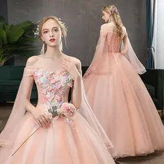 ARELYS - Vestido Mujer Princesa Quinceañera Melón Talla S