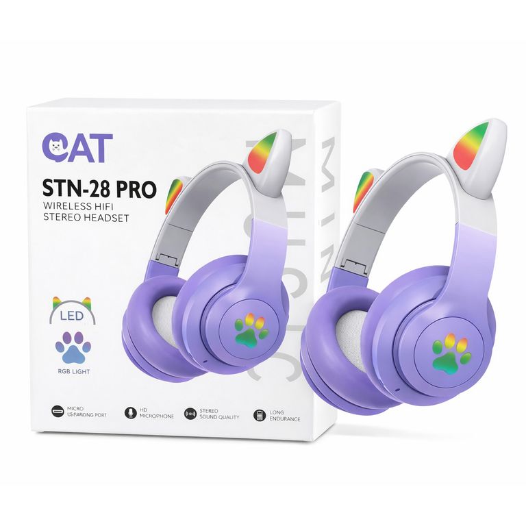Audífonos Bluetooth Orejas De Gato Lila