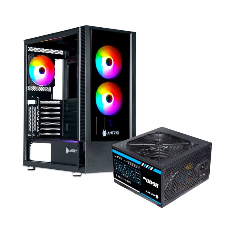 CASE C-FUENTE B500W ANTRYX RX-240 VIDRIO TEMPLADO l PN AC-RX240KFR-500