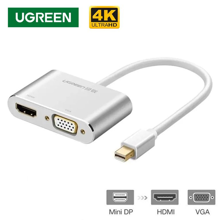 Adaptador Mini DisplayPort a HDMI + VGA 4K Conversor de Video 2 en 1