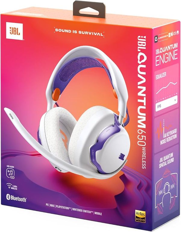AUDIFONO QUANTUM 650 - INALAMBRICO Y BLUETOOTH - HI RES - BLANCO CON MORADO NEW