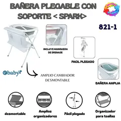 EBABY - BAÑERA SPARK CON CAMBIADOR Y ORGANIZADOR DESMONTABLE EB821-1 GRIS