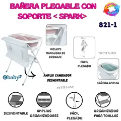 EBABY - BAÑERA SPARK CON CAMBIADOR Y ORGANIZADOR DESMONTABLE EB821-1 ROSADO