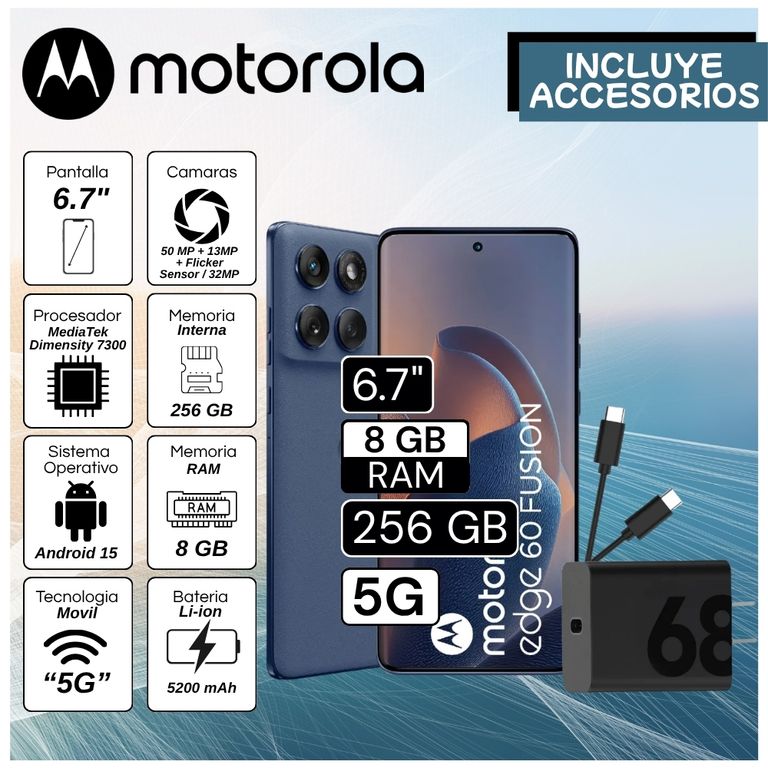 Celular Edge 60 Fusión 6.7" Pulg. 8GB RAM 256GB Android 15 - Azul