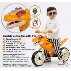 GENERICO - Bicicleta sin pedales infantil diseño dinosaurio naranja