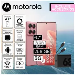 MOTOROLA - Celular Edge 60 Fusión 6.7" Pulg. 8GB RAM 256GB Android 15 - Rosa Coral